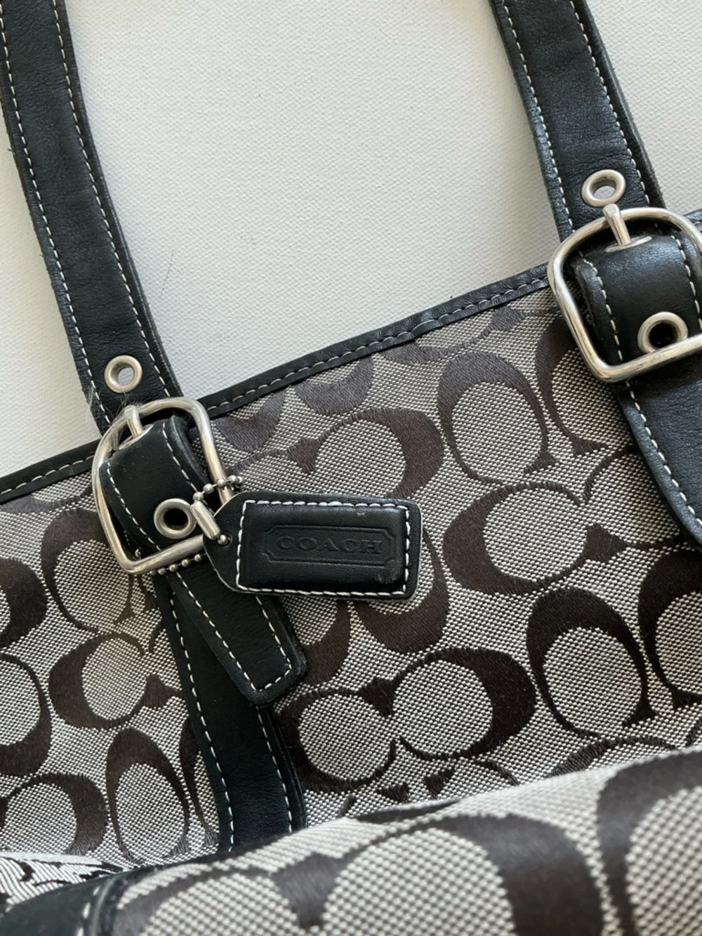 Coach Signature Canvas Tote Bag Brown Black Leather Trim Style 6042 - Picture 8 of 15